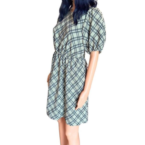 NWT Line & Dot Lisa Plaid Puff Sleeve Mini Dress - Picture 5 of 8